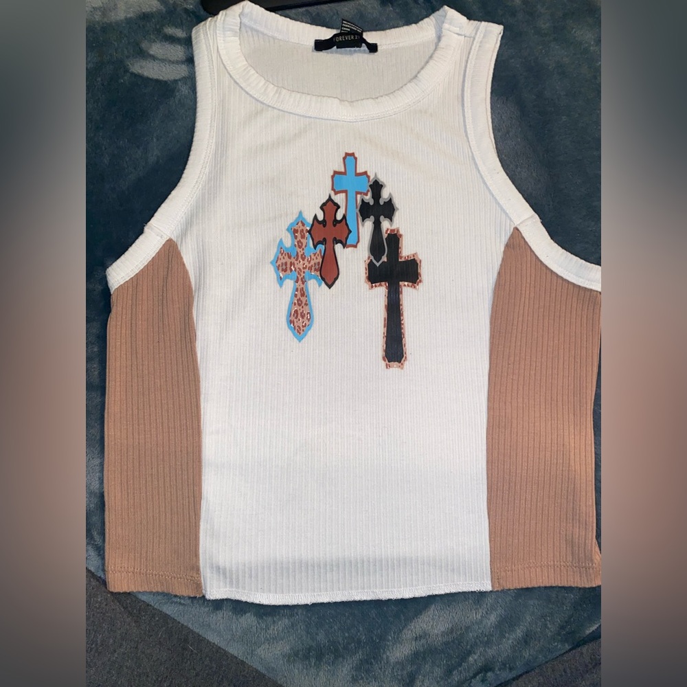 Forever 21, Large Tank Top with 5 Designed Crosses